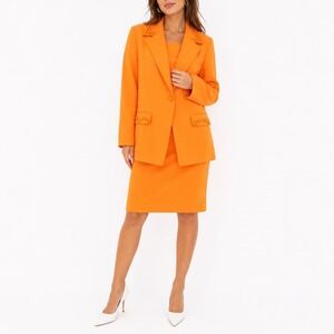 EMR Suits Orange Rosette Trim 2 Piece Skirt Suit Set Plus Size 22W Blazer Skirt